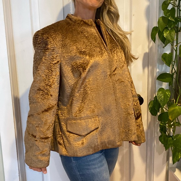 Oscar By Oscar De La Renta Womens Crushed Velvet Jacket Blazer Gold  Camel Sz 16 - Picture 17 of 17